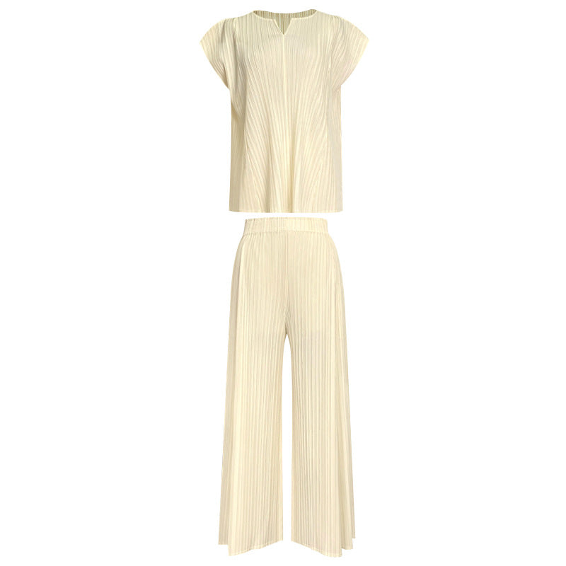 V-neck Top Loose Slimming Wide Leg Pants Suit Casual Two-Piece Suit