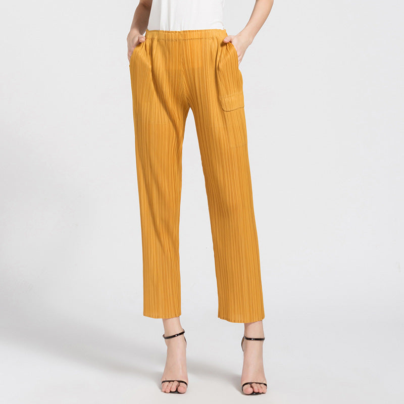 Women's Straight Mid-Waist Pleated All-Match Casual Pants