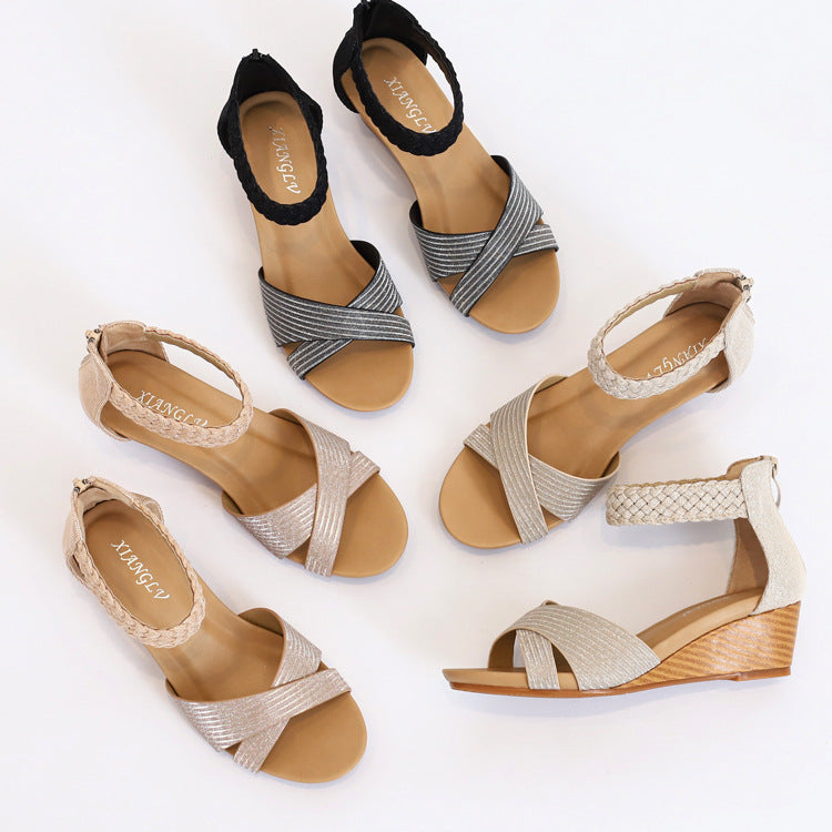Women's Sandals Summer Women's Shoes Woven Roman Fashion Wedge Heels