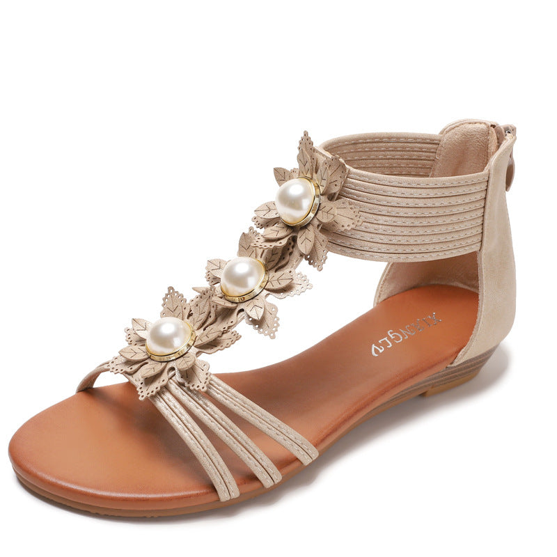 Women's Outdoor Sandals Bohemian Retro Flower Wedge Roman Shoes