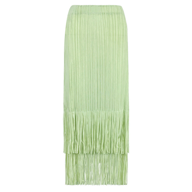 Tassel A- line Skirt Mid-Length Commuter Design Sense Niche Waist Skirt Women