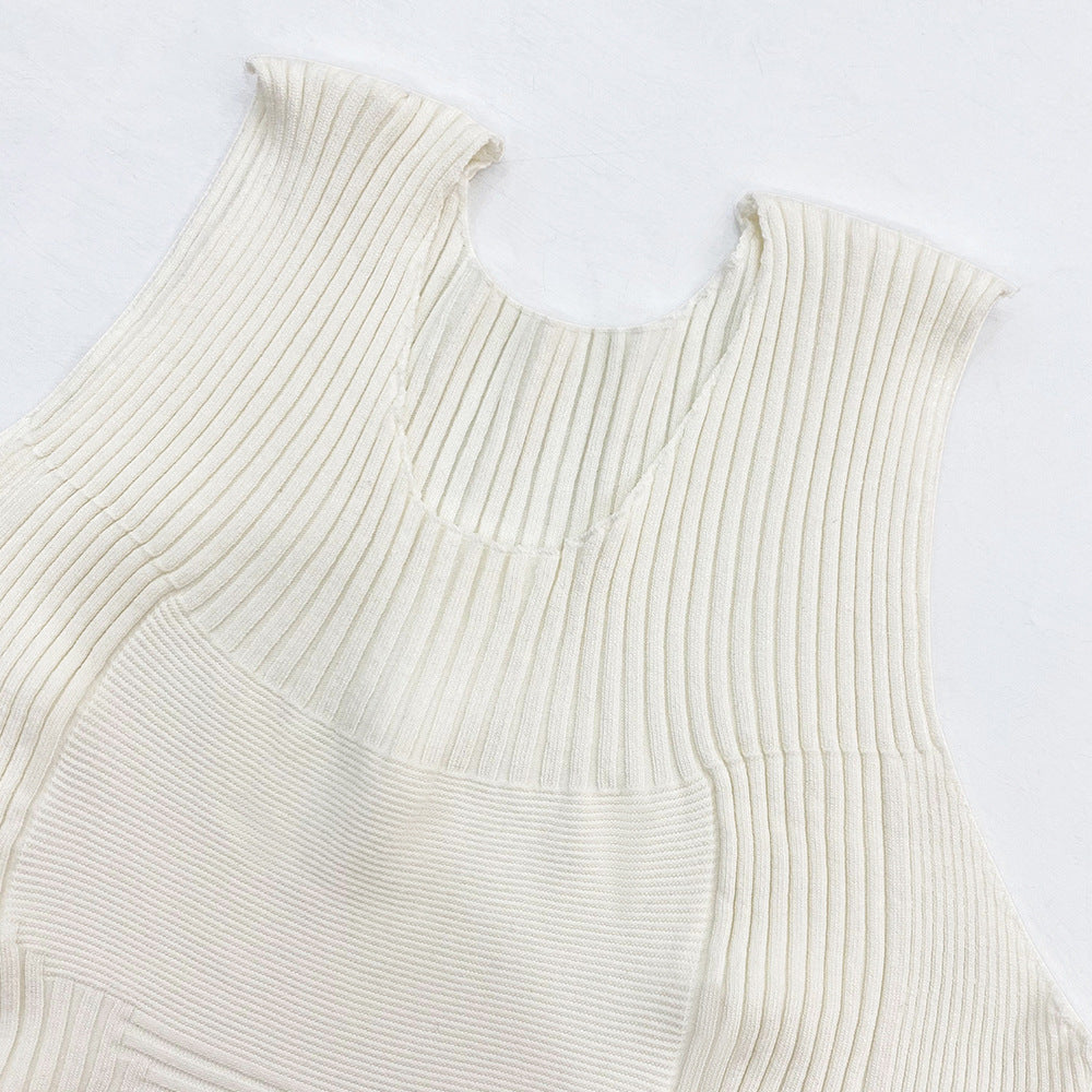 Solid Color Sea Urchin Sleeveless Knitted Dress Tank Dress Waist-Slimming Long Dress