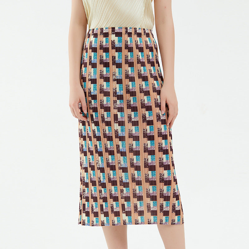 Split Houndstooth Midi Dress A- line Skirt Women's Summer