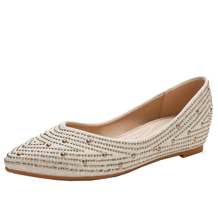 Pointed Toe Shallow Mouth Inner Height Increase Pumps Female Autumn Rhinestone Wedge Comfortable Peas Shoes