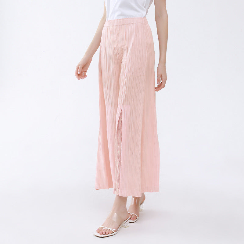 Thin Trousers Slit Casual Pants Women Elastic Slimming Legs Solid Color Stitching Wide-Leg Pants Women