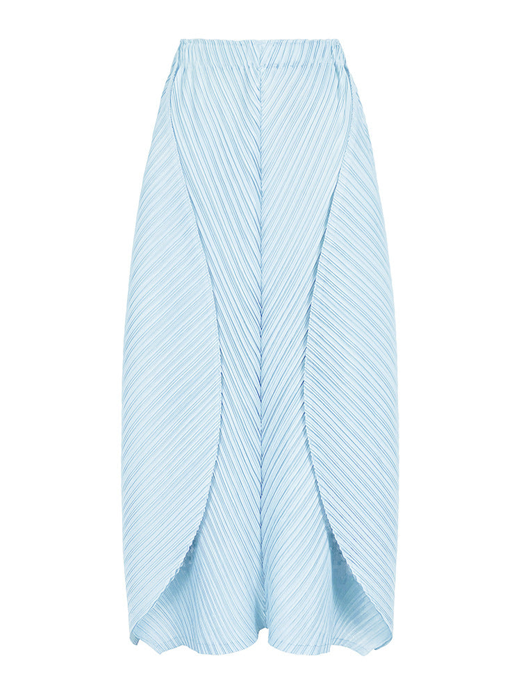 Solid Color Basic Two-Piece Suit Big Hem Skirt Long Sleeve V-neck Top