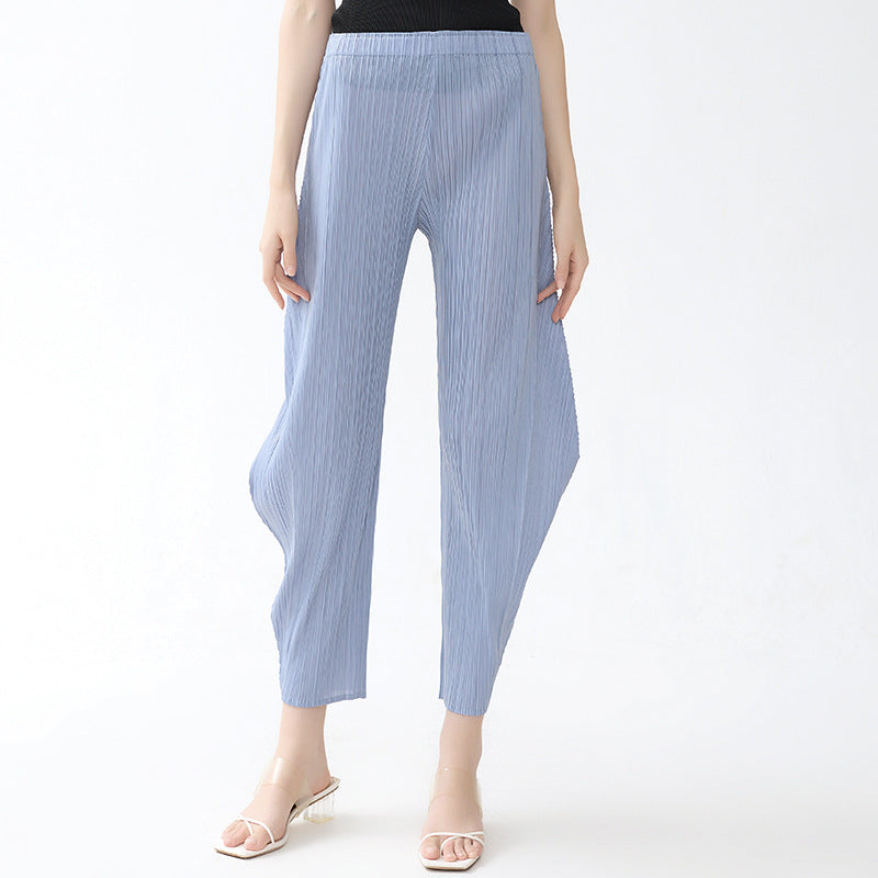 Trendy All-Match Small Solid Color Pleated Loose Women's Casual Tapered Pants
