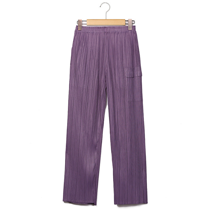 Women's Straight Mid-Waist Pleated All-Match Casual Pants