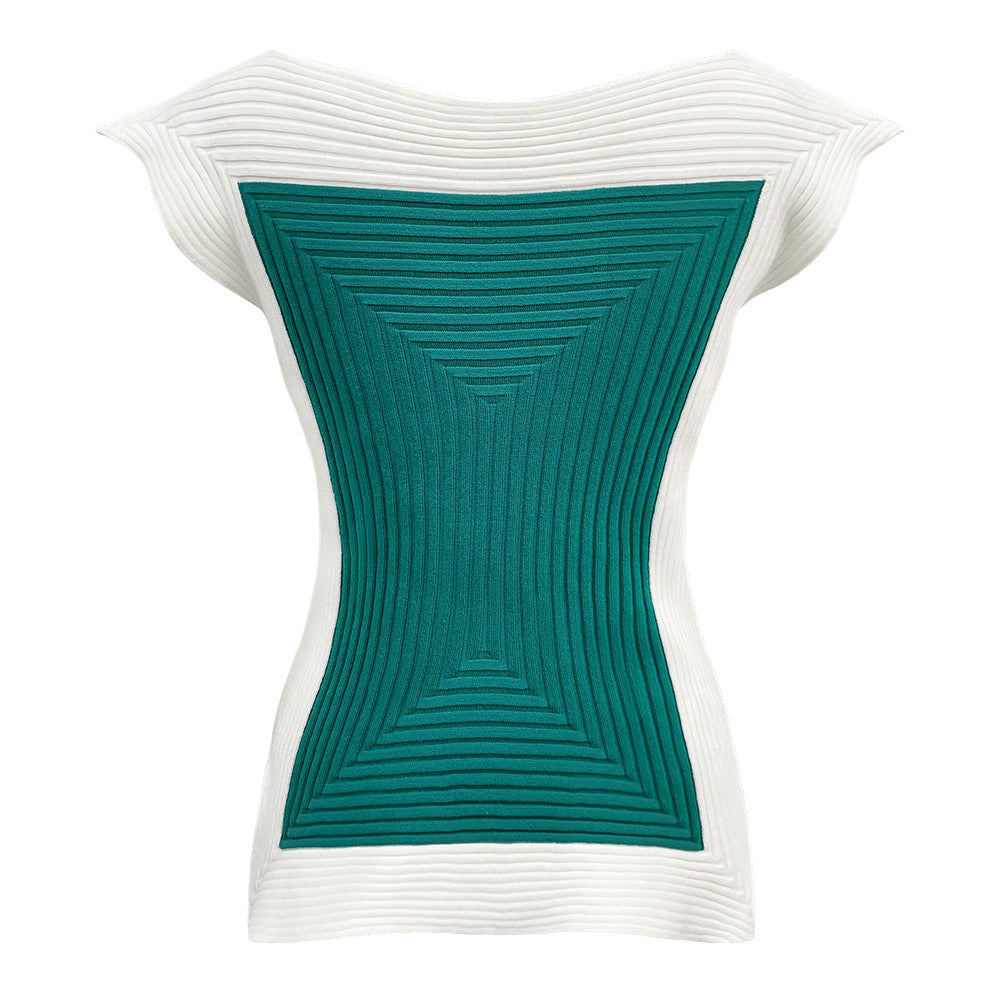 Special-Shaped Sleeveless round Neck Shirt Design Skin-Friendly Sweater Pullover Comfortable T-shirt in Contrast Color