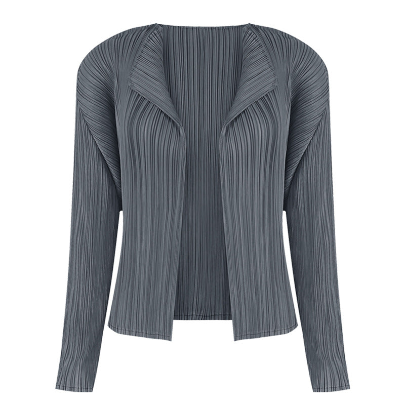 Simple Long-Sleeved Shawl Cardigan Slim-Fit Folding Sleeve Coat for Women Basic Style