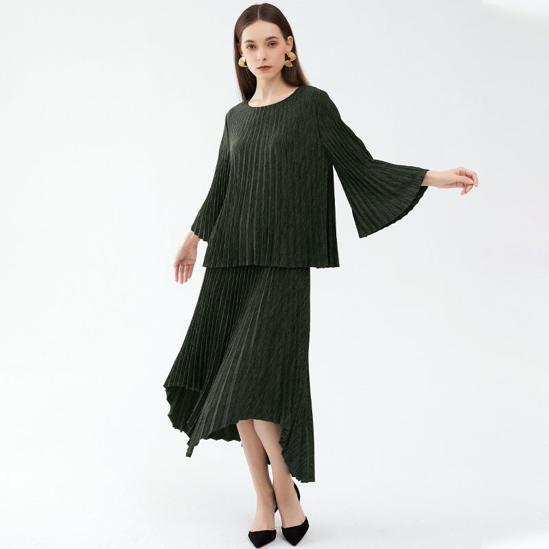 Woolen Suit Skirt Women's Age-Reducing Warm Irregular Skirt Solid Color Knitted Two-Piece Suit