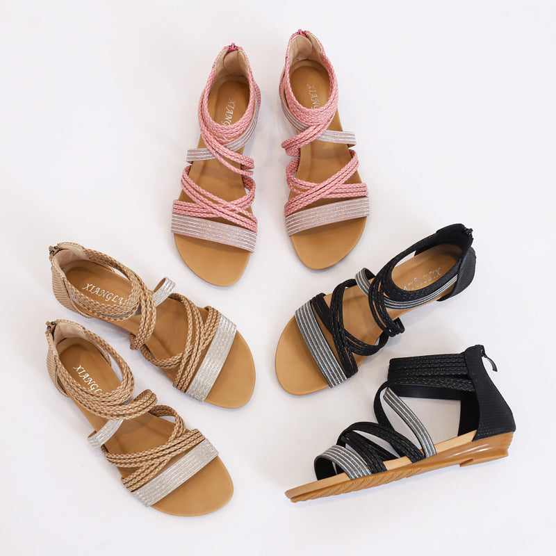 Women's Wedge Sandals with Skirt Flat Roman Women's Shoes A1260-13