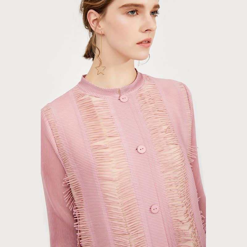 Simple Stand Collar Single-Breasted Elegant Dress Slim Slimming Pleated Women's Pleated Skirt