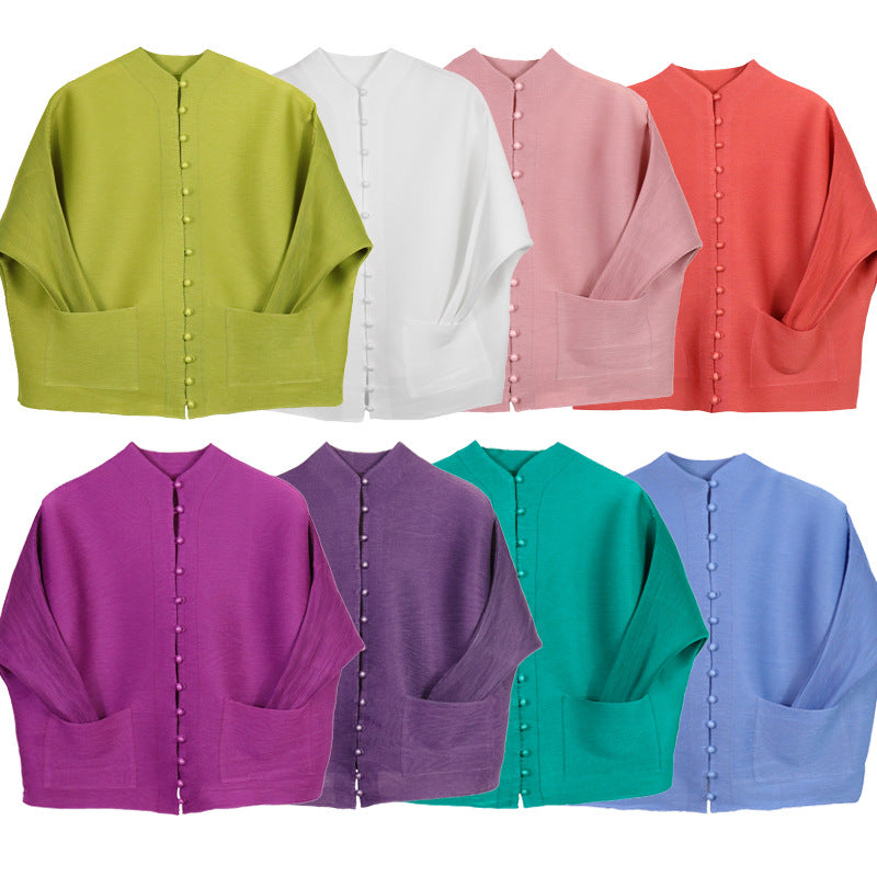 Women's All-Match Solid Color Cardigan Long-Sleeved Shirt Easy Matching Coat Breasted Shirt