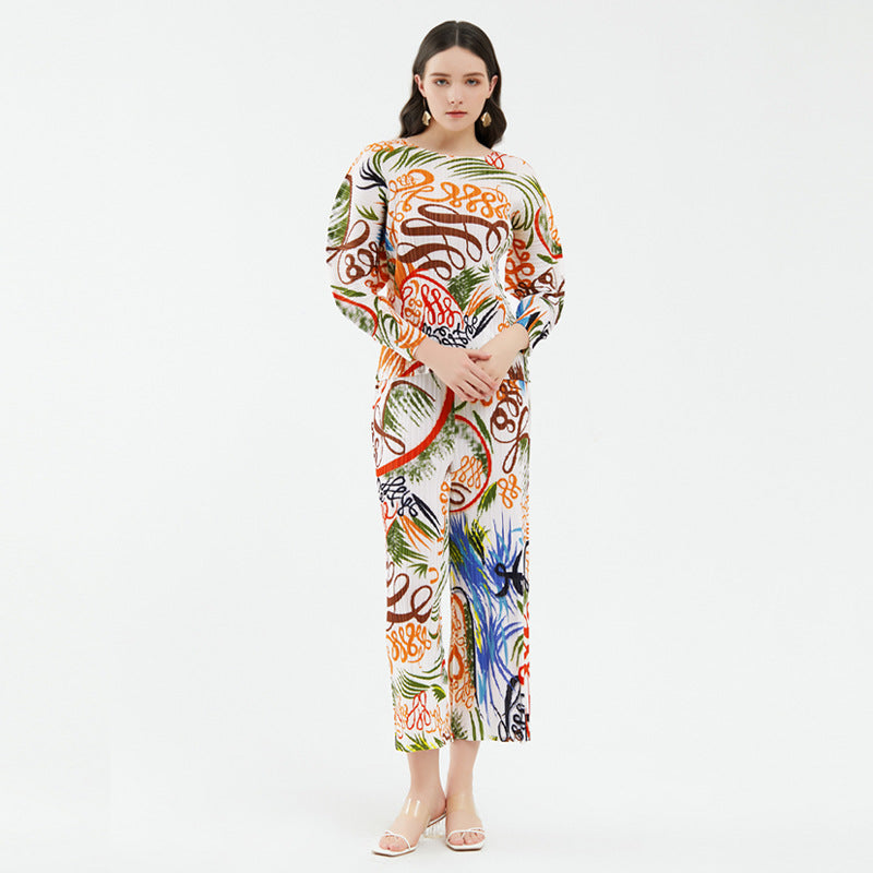 Suit Season Long-Sleeved Top Casual Straight Pants Trousers Two-Piece Set for Women