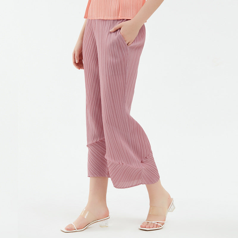 Wide-Leg Pants New Loose Design Draping Pleated Versatile Casual Horseshoe Pants for Women