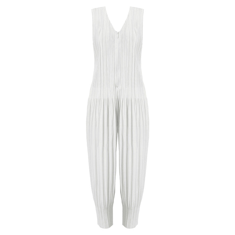 Trendy Light and Comfortable V-neck Wide Pressure Strap Burst Radish Jumpsuit