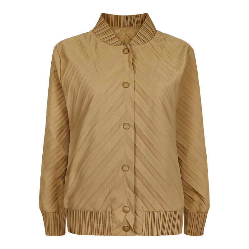 Women's Solid Color Basic Pleated Long-Sleeved Loose Leisure Windproof Jacket