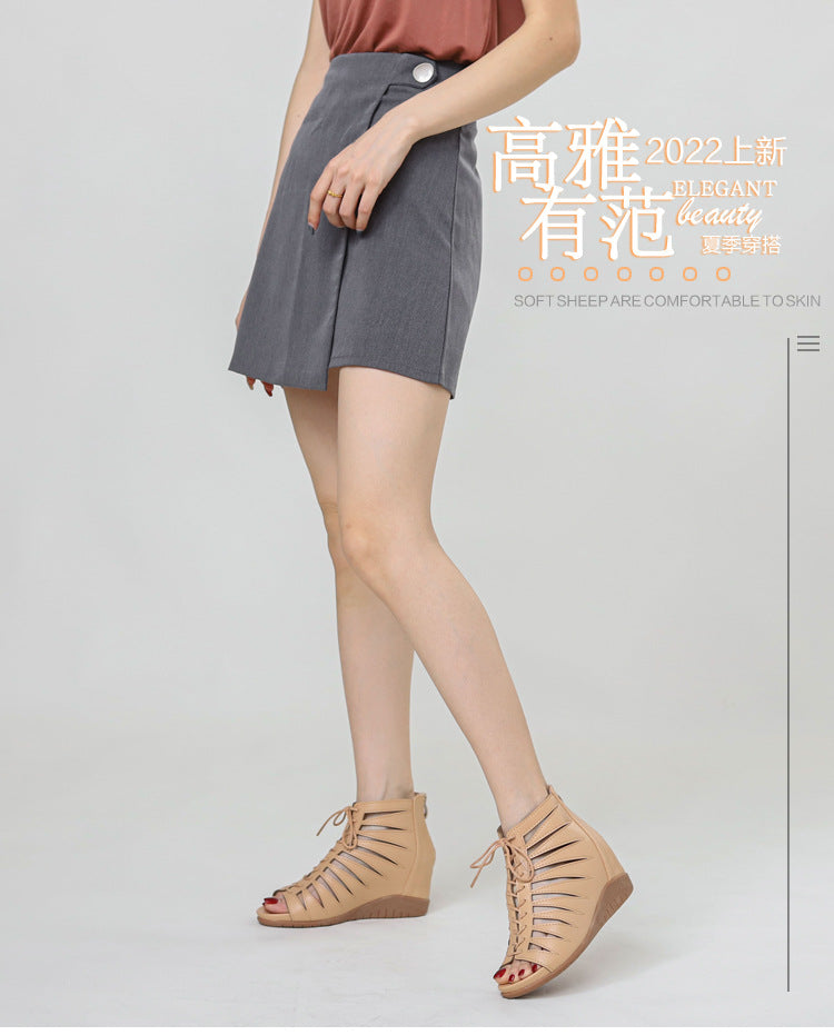 Wedge Hollow-out Sandal Boots Head Lace-up Roman Shoes Fish Mouth Sandal Boots Women