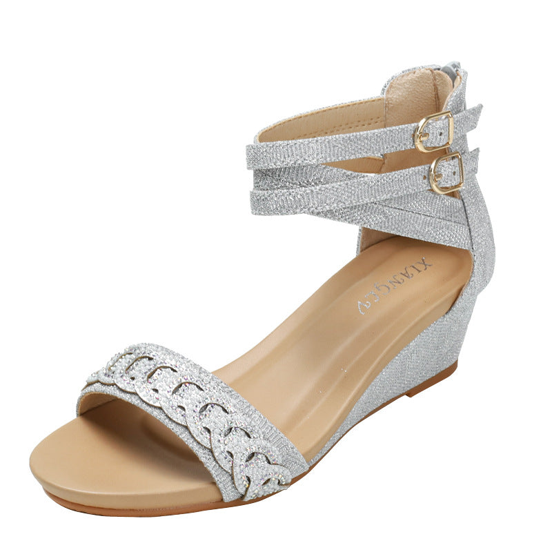 [Sold out on Short in Size Clearance] Rhinestone Sandals Roman Shoes with Sandals Women's Wedge Fashion Sandals