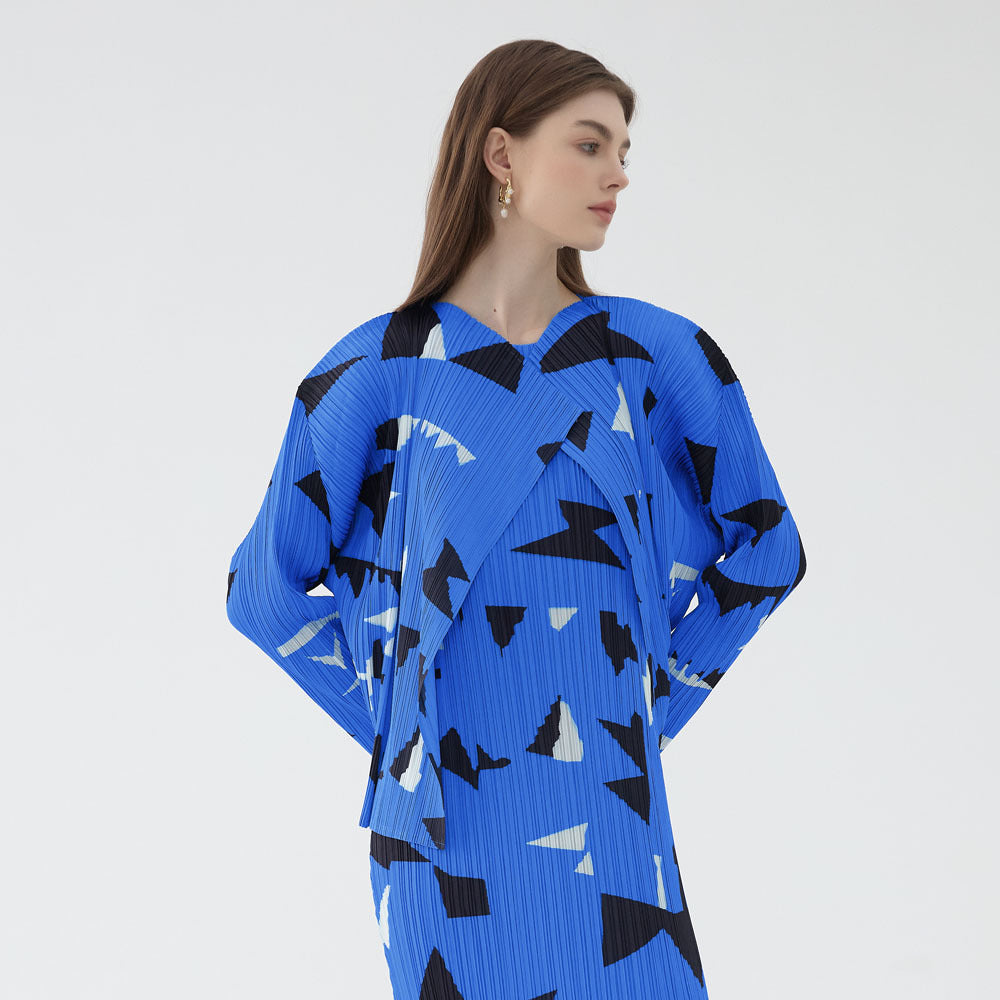 Women's Outer Buckle-Free Coat, Lightweight Fabric Cardigan Model Top, All-Matching Square Printed Small Coat