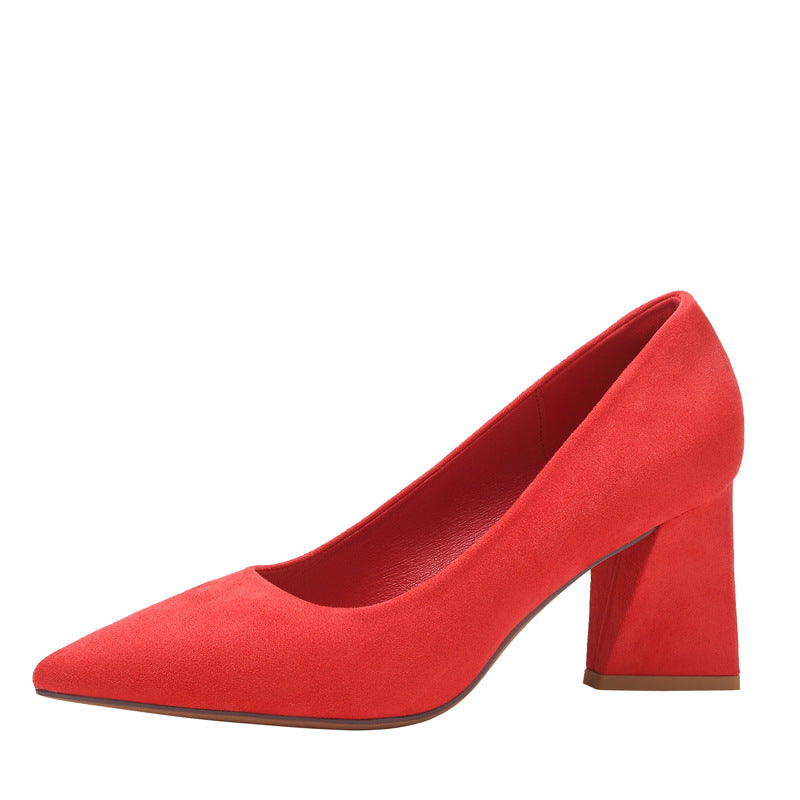 Women's French Heel Shoes Pointed Toe Suede Lady Temperament Socialite Pumps