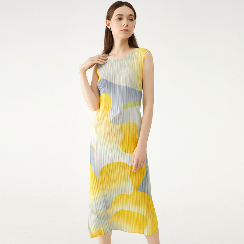 Women's All-Match Crew Neck Split Sleeveless Midi Dress Dress