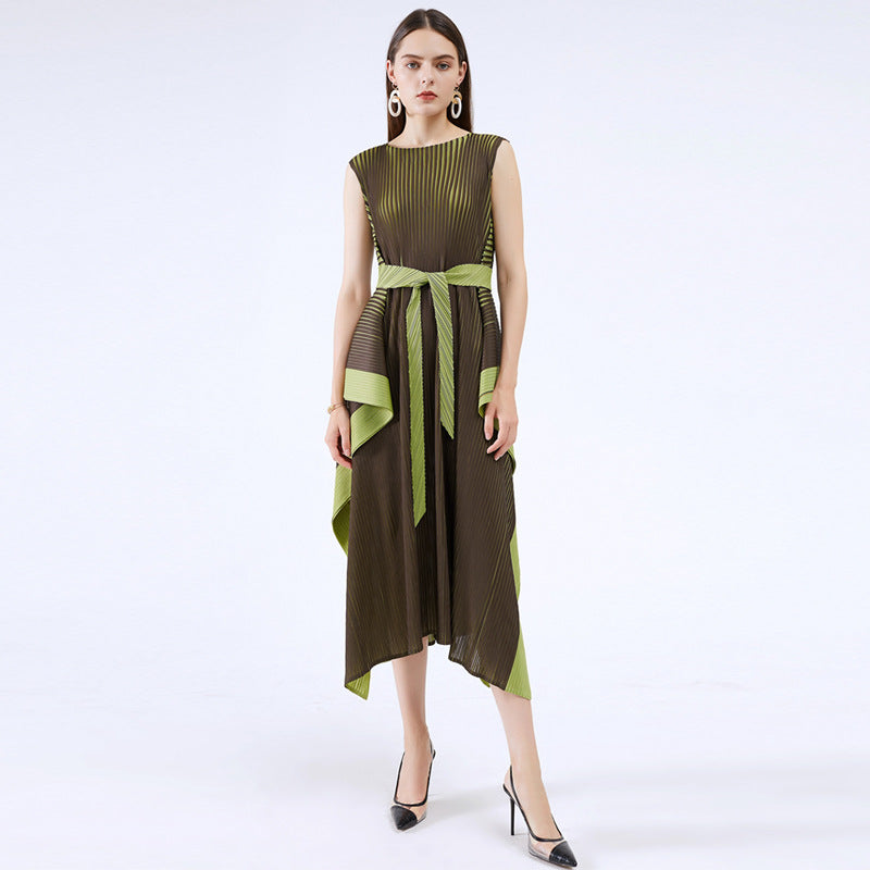 Transfer Printing Dress Women's Elegant Light Mature Dress Loose Slimming Large Hem round Neck Skirt