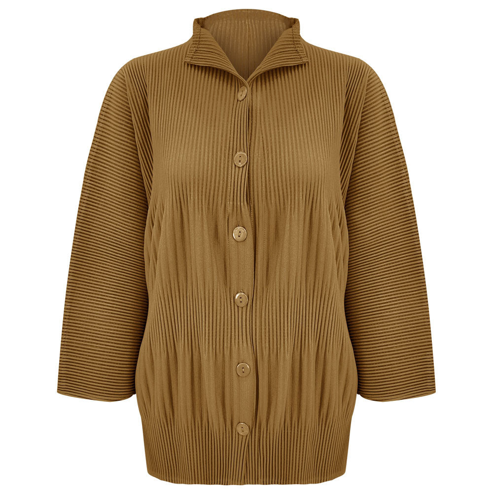 Thickened Single-Breasted Shirt Women's Solid Color Pleated Loose Casual Style Outer Long-Sleeves Top