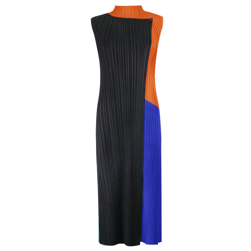 Simple Three-Color Stitching Dress Slim Fit Slimming Versatile Mid-Length A- line Skirt for Women