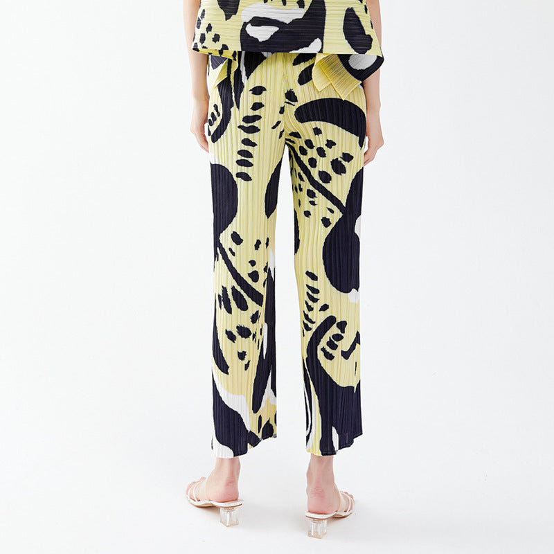 Straight-Leg Pants Women's Double Flower Japanese Style Simple Waist Wide Leg Loose Slimming Casual Pants