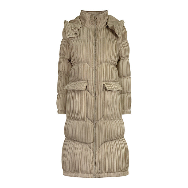 Winter down Jacket Women's Mid-Length Dongdaemun over-the-Knee Stand Collar White Duck down Hooded Coat for Women