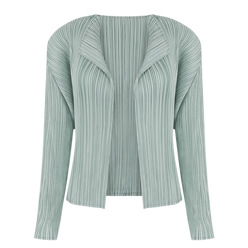 Simple Long-Sleeved Shawl Cardigan Slim-Fit Folding Sleeve Coat for Women Basic Style