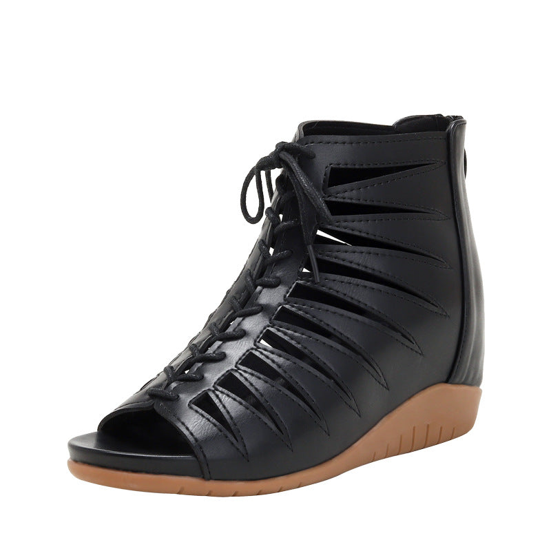 Wedge Hollow-out Sandal Boots Head Lace-up Roman Shoes Fish Mouth Sandal Boots Women