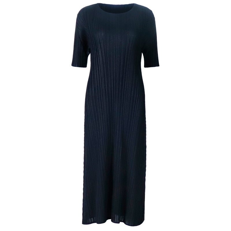 Solid Color Dress Women's Long Style Folding Sleeve Design Skirt