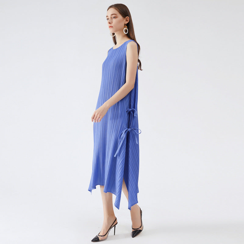 Split Solid Color Dress Waist-Tight Figure Flattering Wide Hem Long Dress Casual Style plus Size