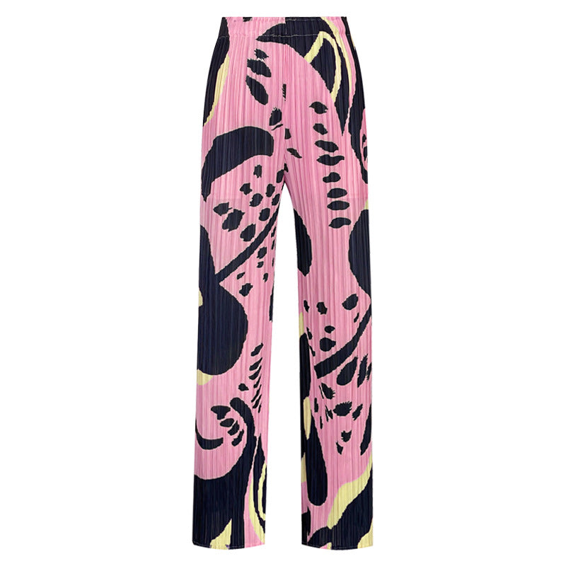 Straight-Leg Pants Women's Double Flower Japanese Style Simple Waist Wide Leg Loose Slimming Casual Pants