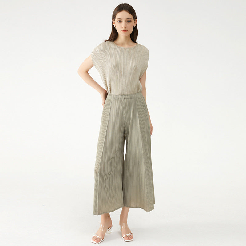 Stitching Thin Comfortable Loose Casual Waist Wide-Leg Pants for Women