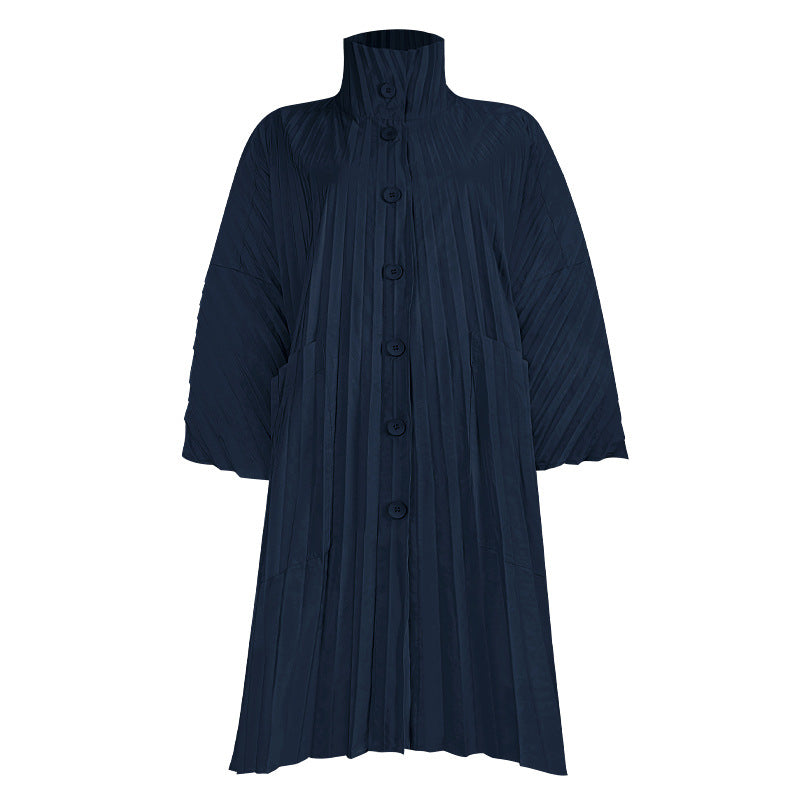 Trench Coat Women's Single-Breasted Solid Color Pleated Texture Trench Coat Women's Mid-Length Coat Fashion