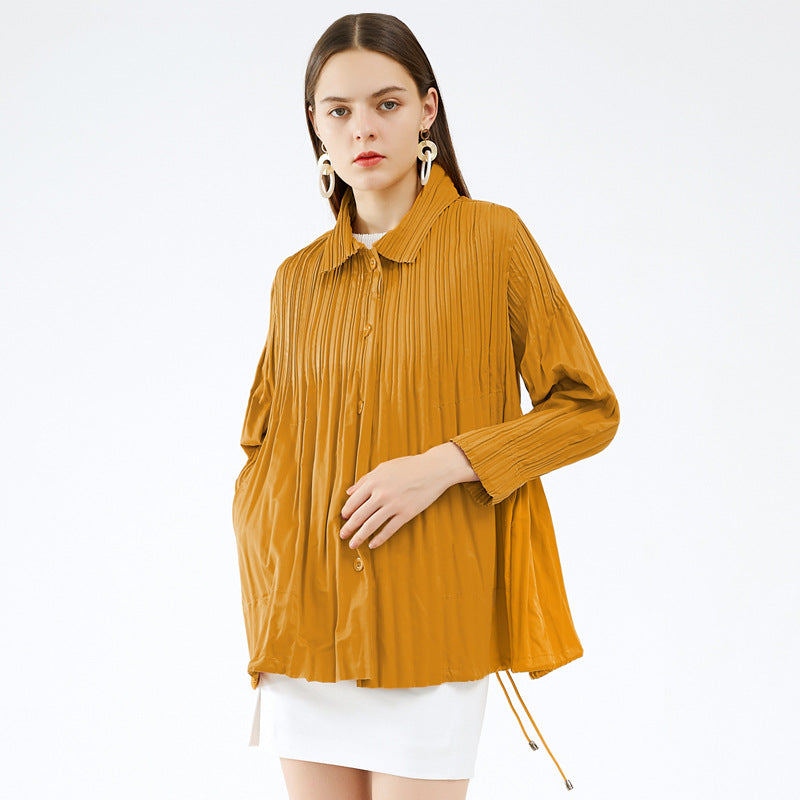 Trench Coat Women's Coat Small Loose Student Short Khaki Solid Color Pleated Coat for Women