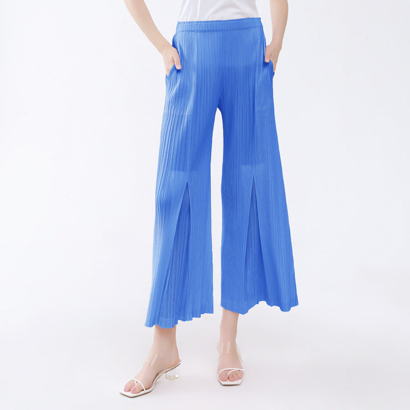 Thin Trousers Slit Casual Pants Women Elastic Slimming Legs Solid Color Stitching Wide-Leg Pants Women