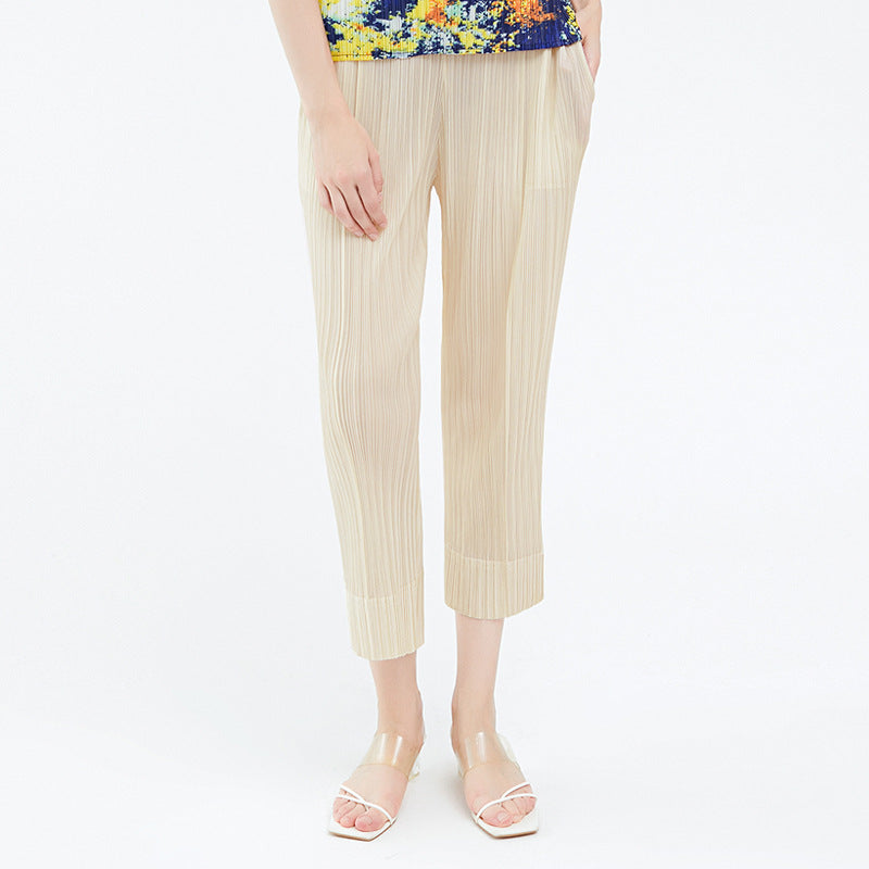 Thin Apricot Stitching Ruffle Casual All-Matching Straight Trousers Slim Skinny Pants Women's Pants