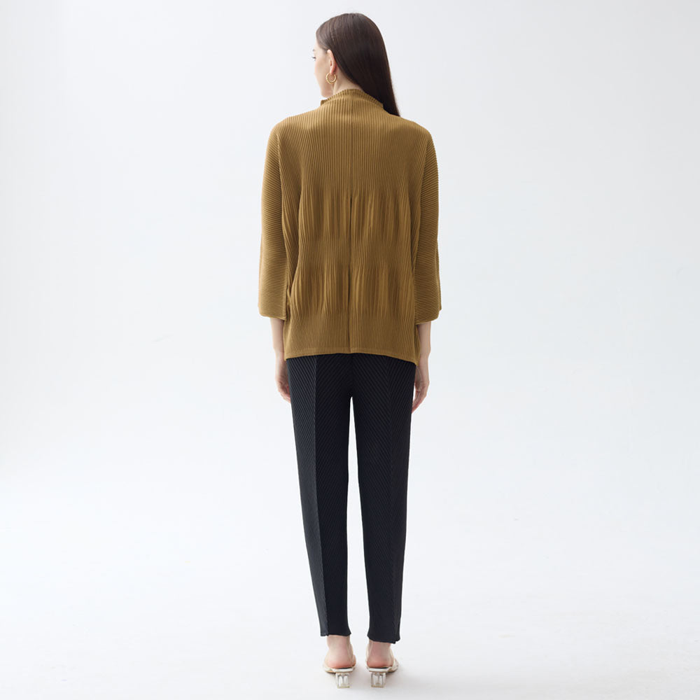 Thickened Single-Breasted Shirt Women's Solid Color Pleated Loose Casual Style Outer Long-Sleeves Top