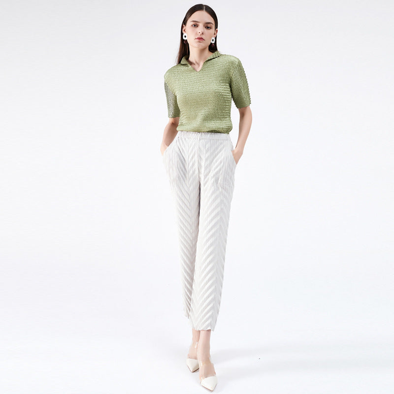 Straight-Leg Pants Women's White Pleated Waist Straight Basic Trousers for Women