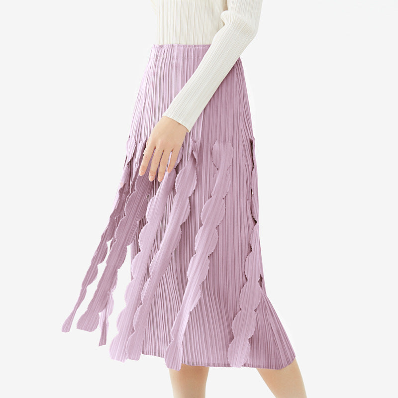 Women's Skirt Pure Color All-Matching Waist Midi Skirt Oversized Pleated Skirt Casual