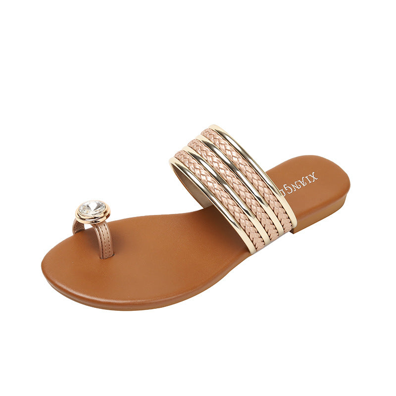 Women's Roman Sandals with Buckle Drill Buckle Fashionable and Comfortable Woven Women's Shoes