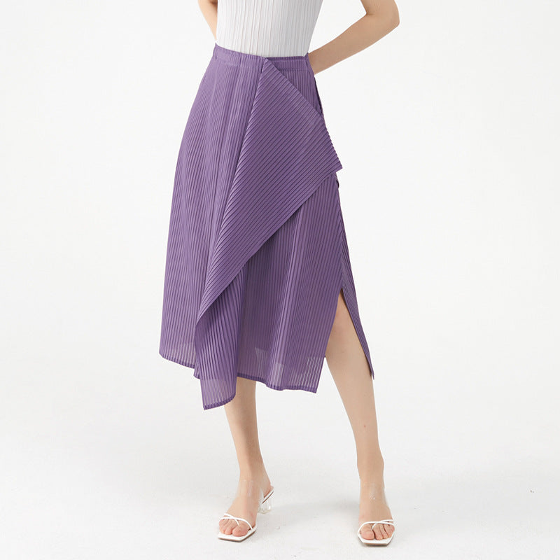 Waist Slit Patchwork Skirt Women's Slimming A- line Midi Dress Women