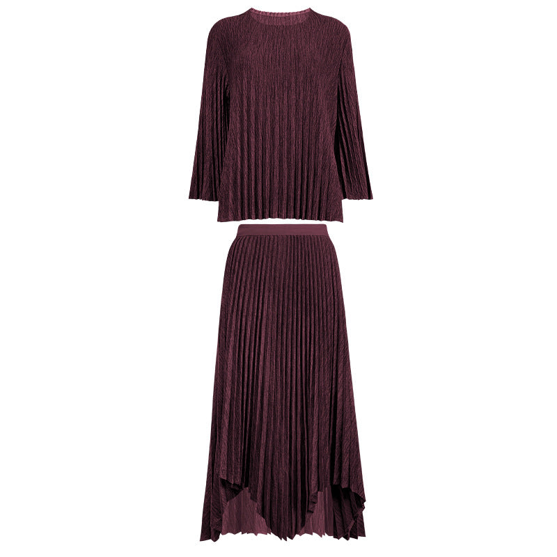 Woolen Suit Skirt Women's Age-Reducing Warm Irregular Skirt Solid Color Knitted Two-Piece Suit