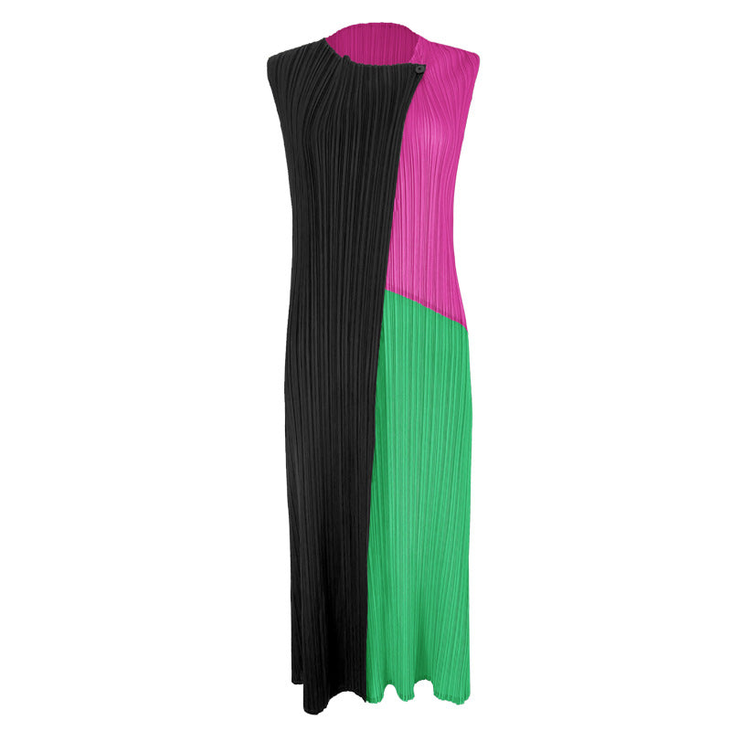 Simple Three-Color Stitching Dress Slim Fit Slimming Versatile Mid-Length A- line Skirt for Women