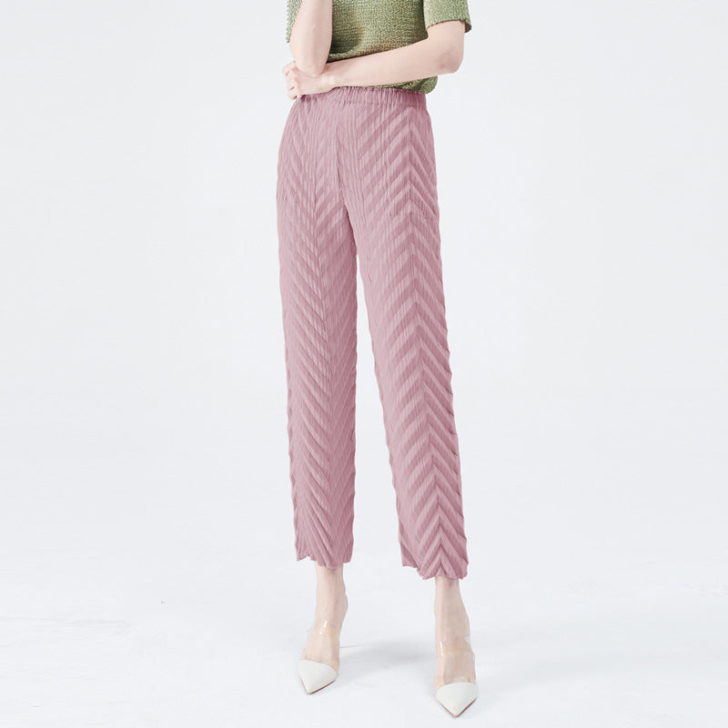 Straight-Leg Pants Women's White Pleated Waist Straight Basic Trousers for Women